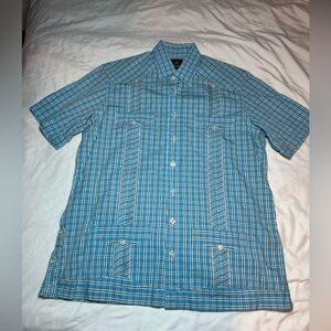 Men's Blue Plaid Button-Down Shirt